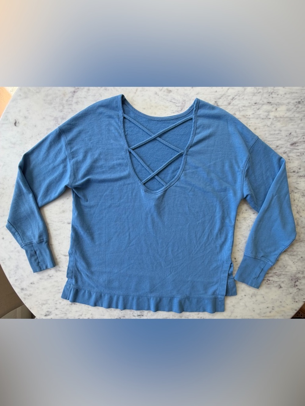 Sweaty Betty Blue Long Sleeve shirt w/ Crisscross back